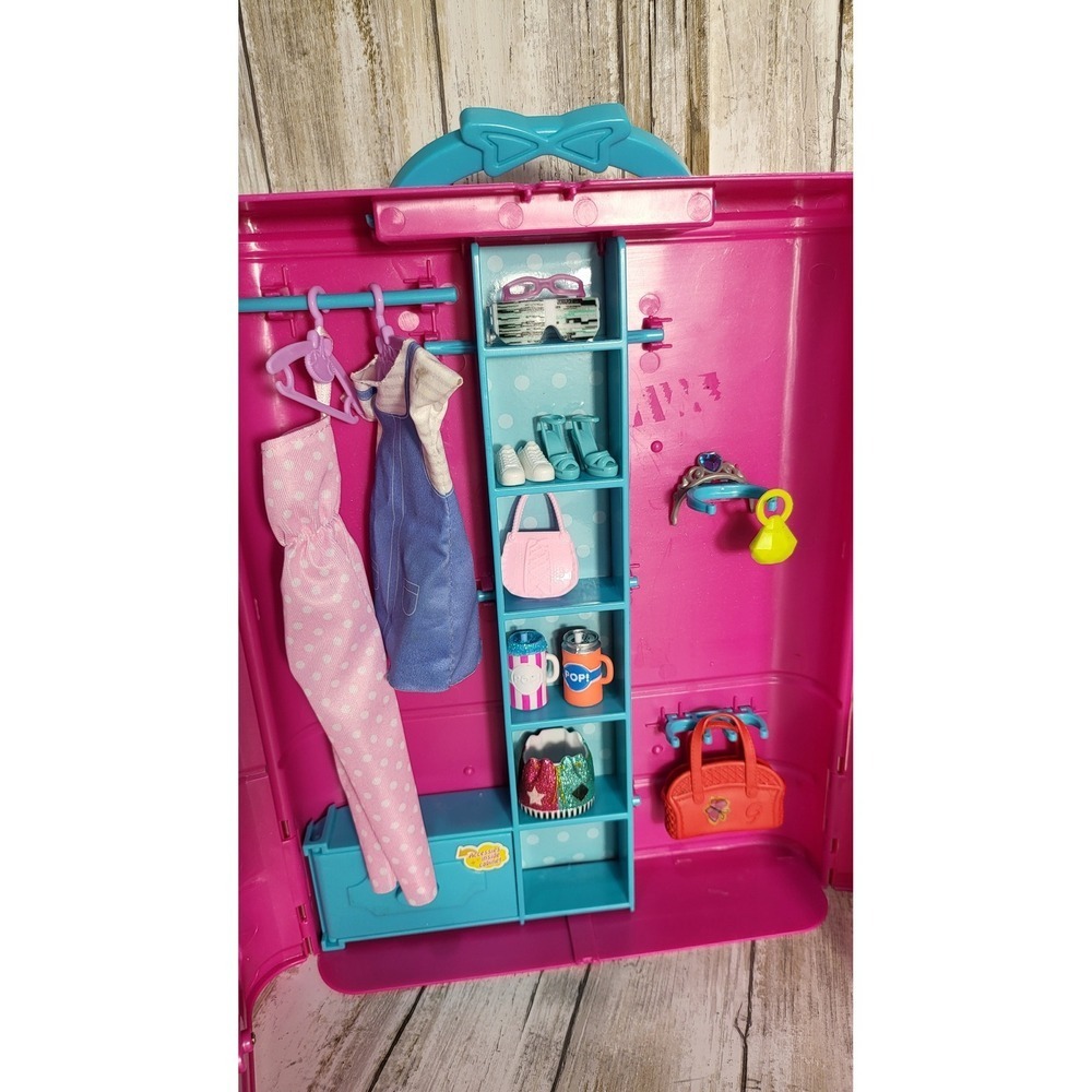 American Plastic Toy Wardrobe Closet Pink Blue Doll Clothes Accessories Storage - Picture 5 of 10